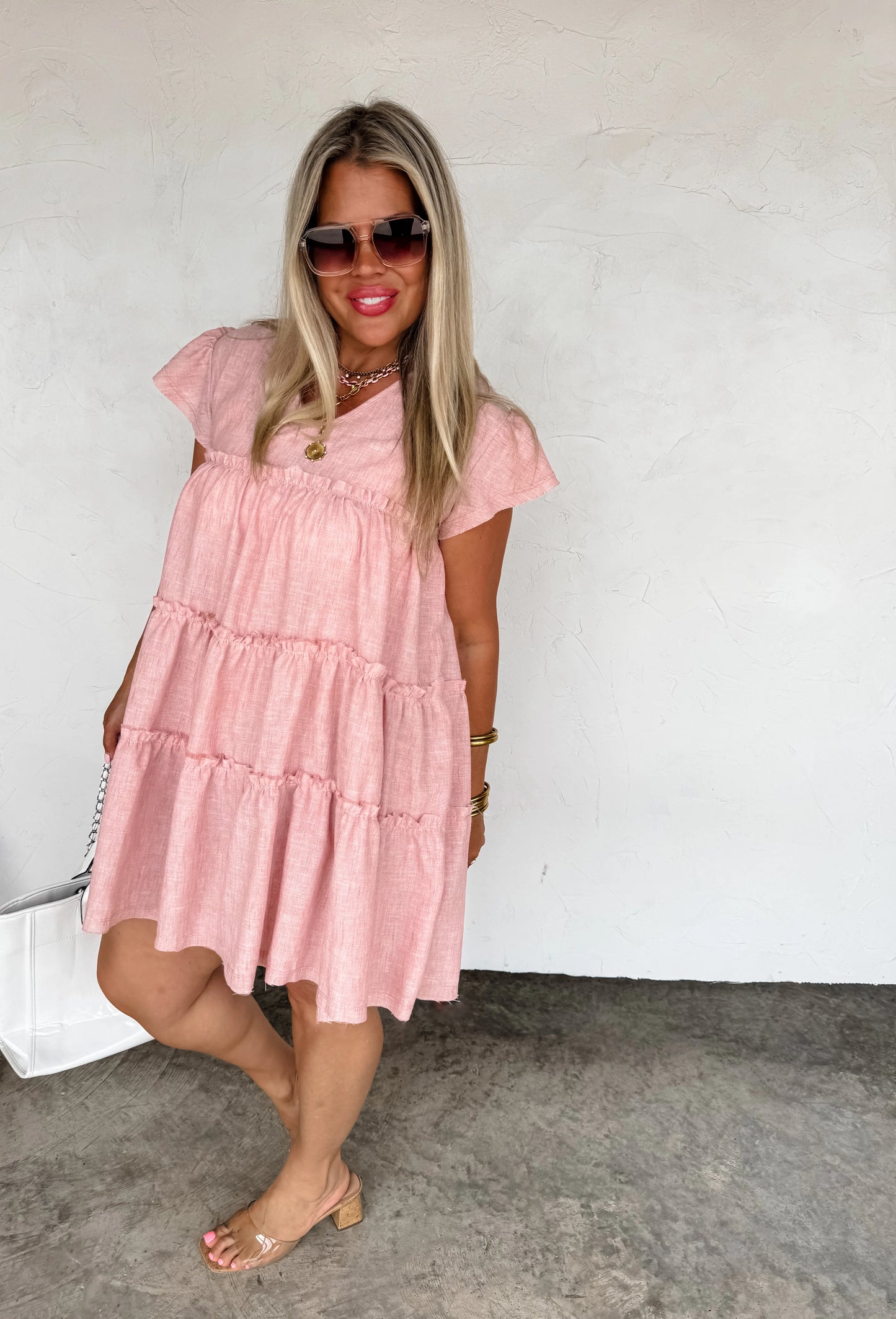 Day Dreaming Ruffle Dress - Vintage Pink