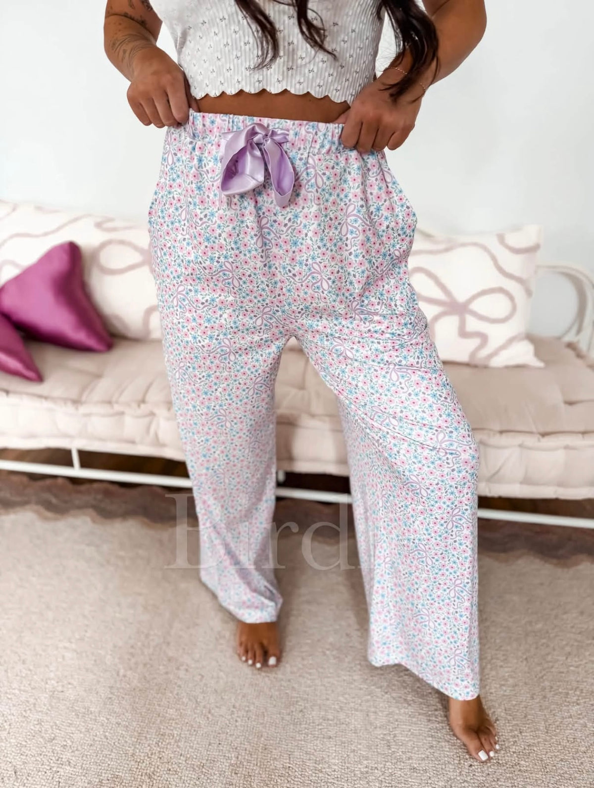 Birdie Stretchy Lounge Pants Lilac Party Posies