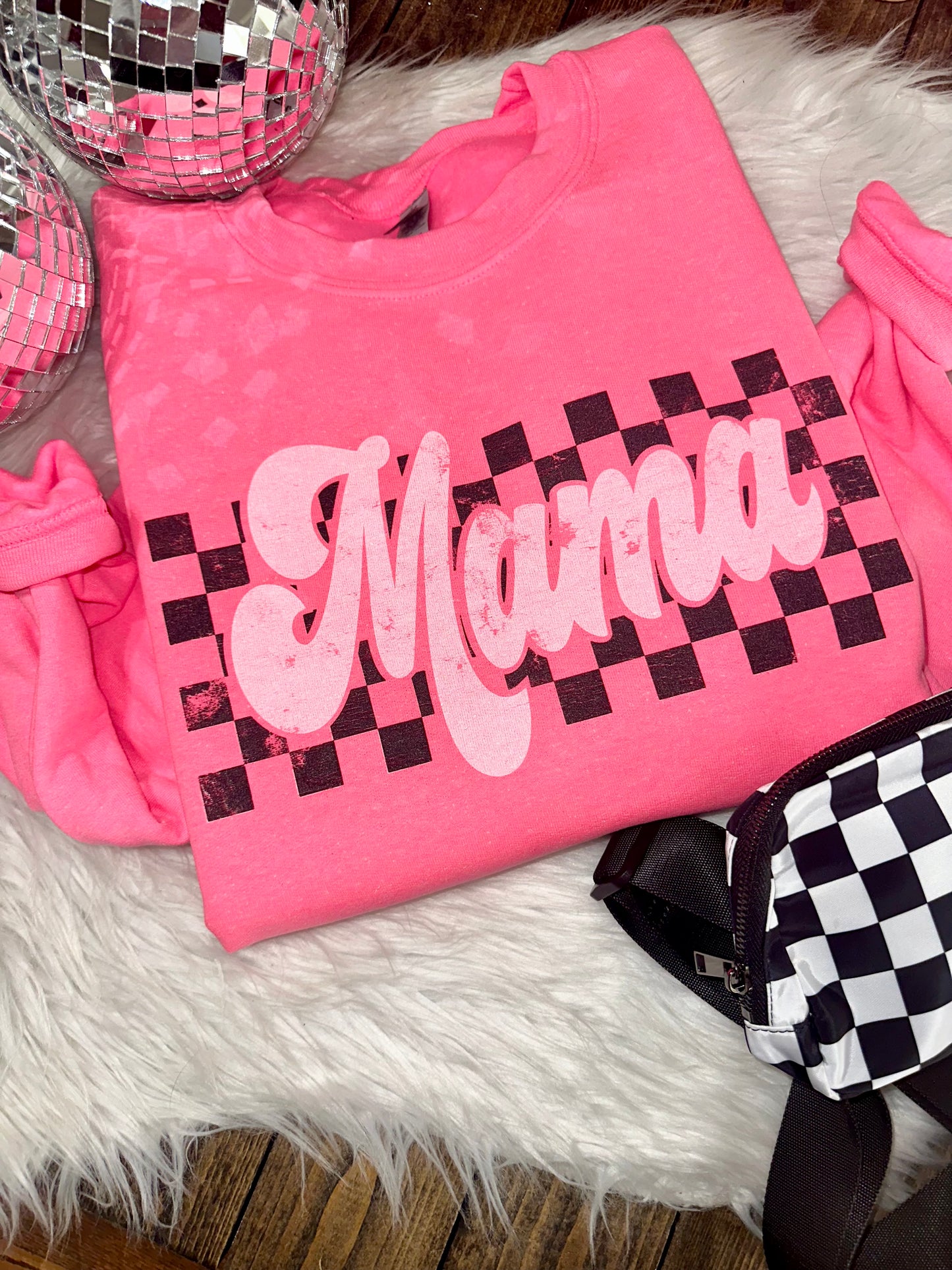 PRE-ORDER Mama Checkered Pink Graphic Sweatshirt