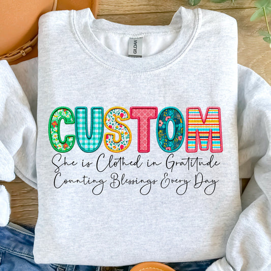 She Is…Custom Spring Faux Embroidery Graphic Tee/Sweatshirt