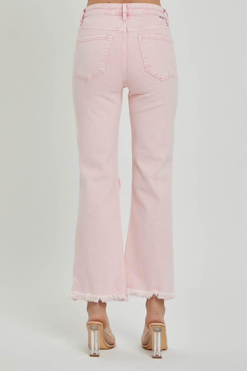 Light Pink High Rise Distressed Straight Leg Risen Jeans