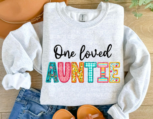 One Loved Auntie Spring Faux Embroidery Graphic Tee/Sweatshirt