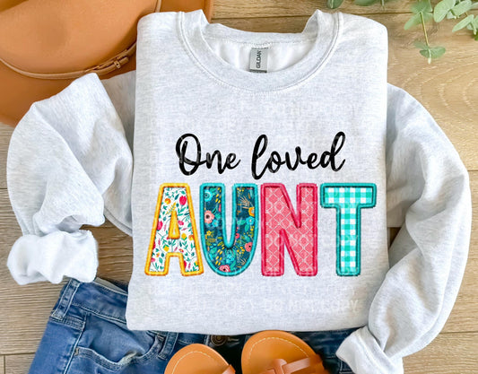 One Loved Aunt Spring Faux Embroidery Graphic Tee/Sweatshirt