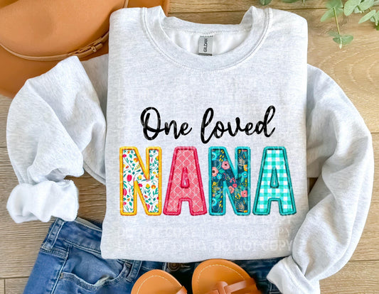 One Loved Nana Spring Faux Embroidery Graphic Tee/Sweatshirt