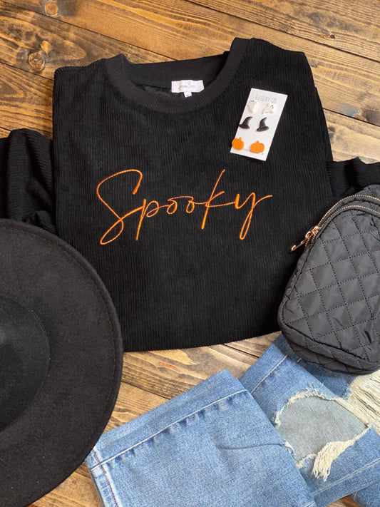 Spooky Embroidered Corded Pullover