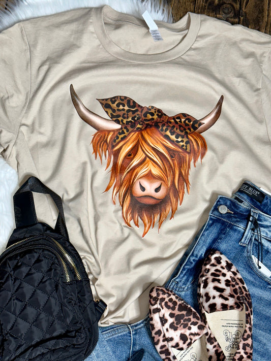 Leopard Highland Cow Graphic Tee