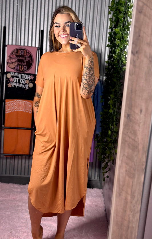 Butter Orange Short Sleeve Maxi Dress