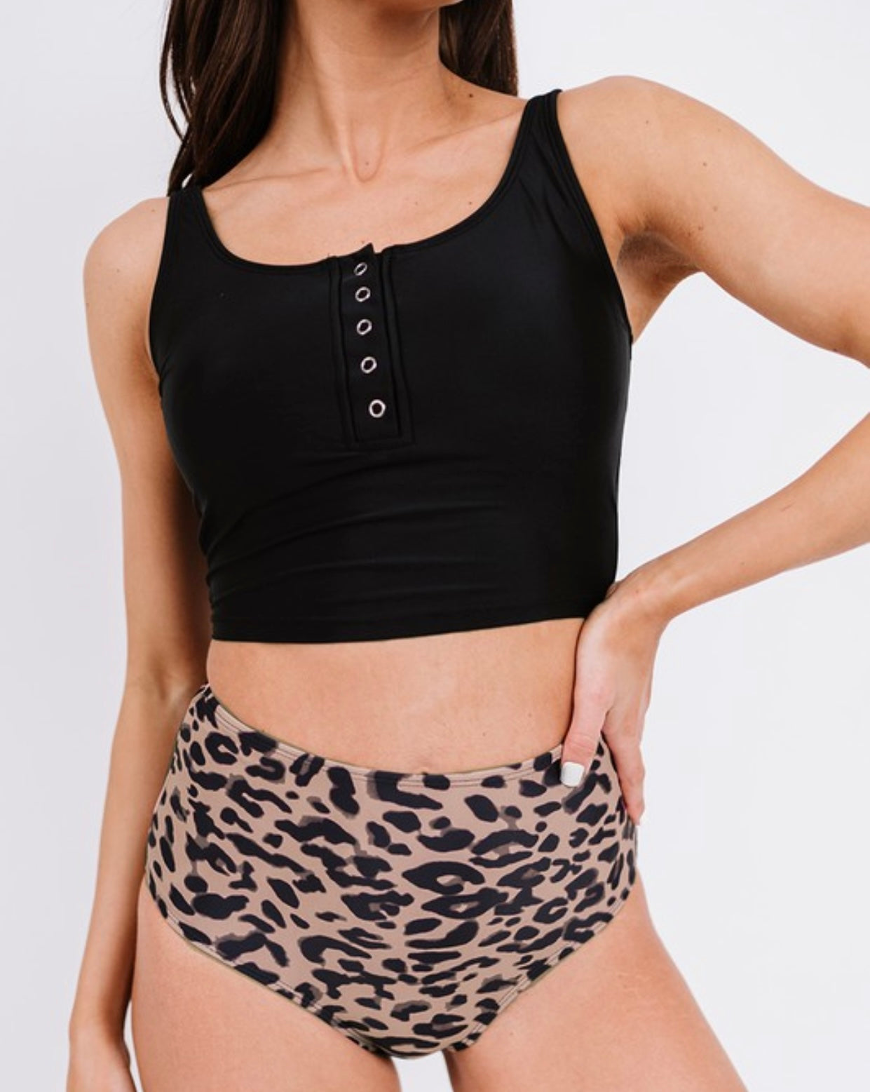Black Leopard Two Piece Swimsuit