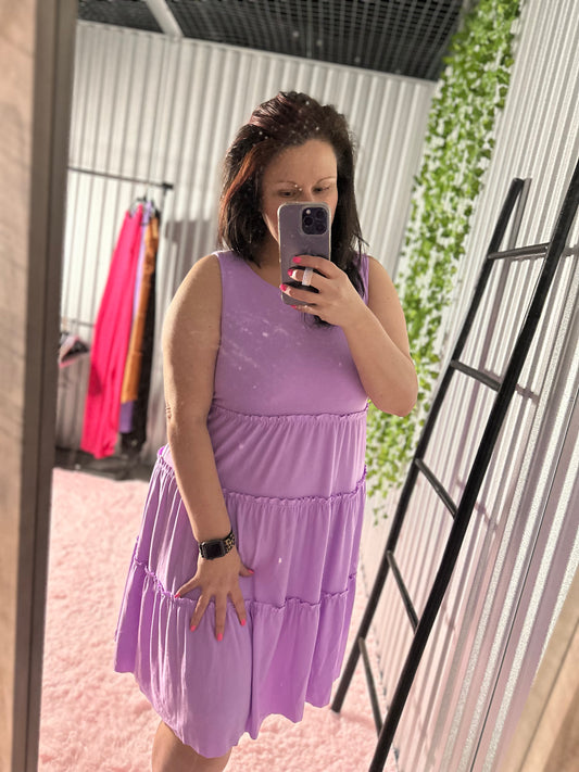 Lavender Sleeveless Tiered Dress