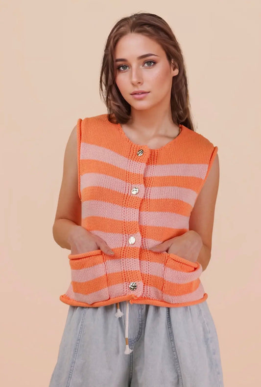 Striped Button Down Sweater Top- Mango