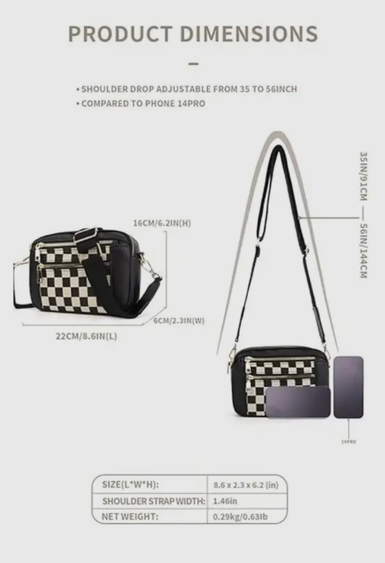 Checkered Crossbody Shoulder Bag