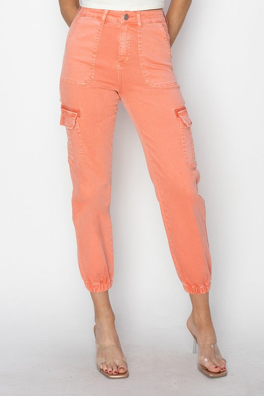 Risen High Rise Cargo Jogger Pants - Salmon