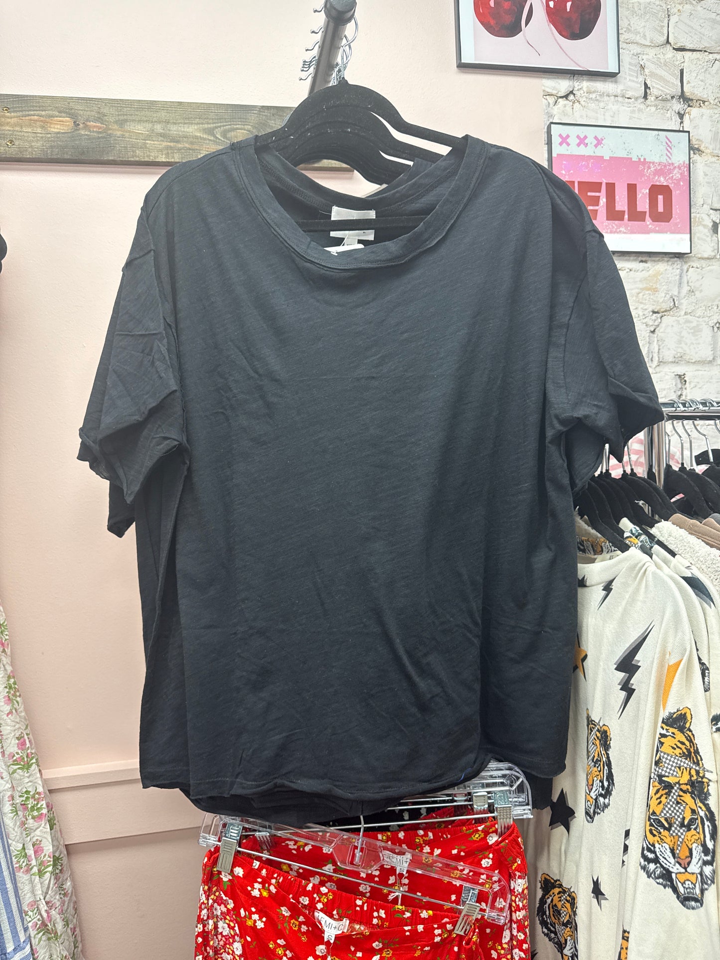 Basic Short Sleeve Cotton Top - Black