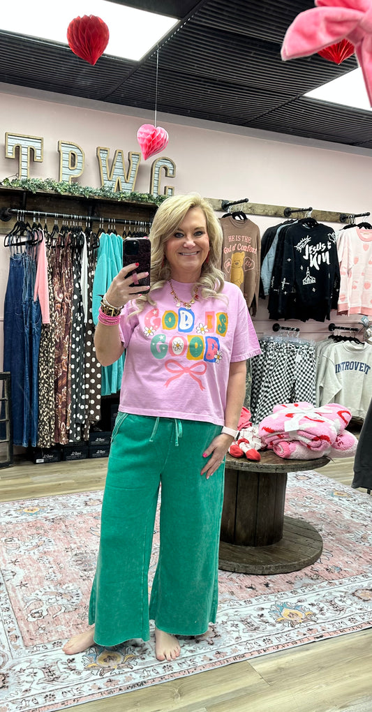 Acid Wash Fleece Wide Leg Sweatpants - Asst Colors