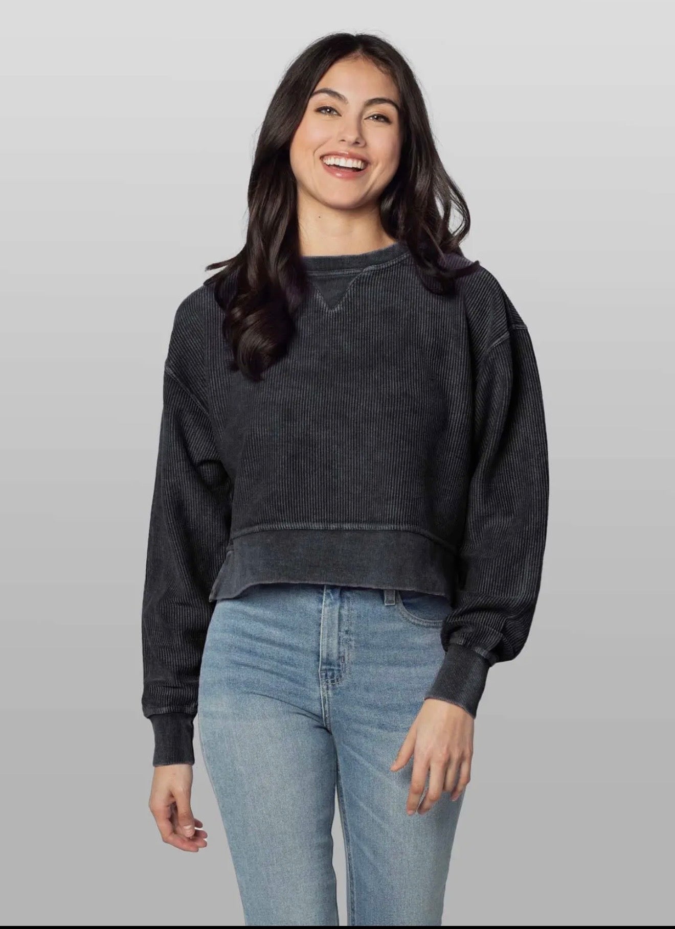 Corded Boxy Pullover - Black