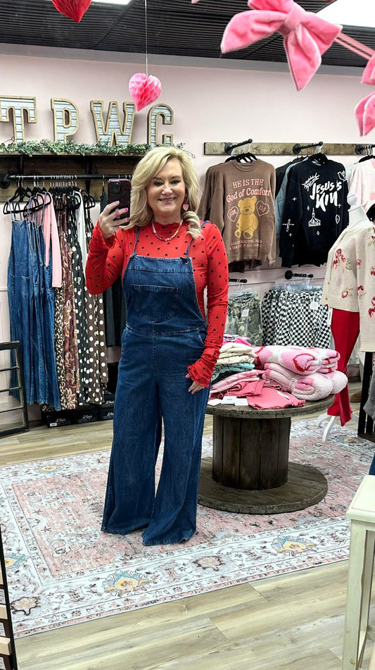 Denim Flare Leg Overalls Jumpsuit