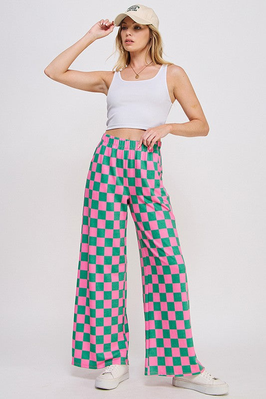 Checkered Knit Pants - Pink/Green