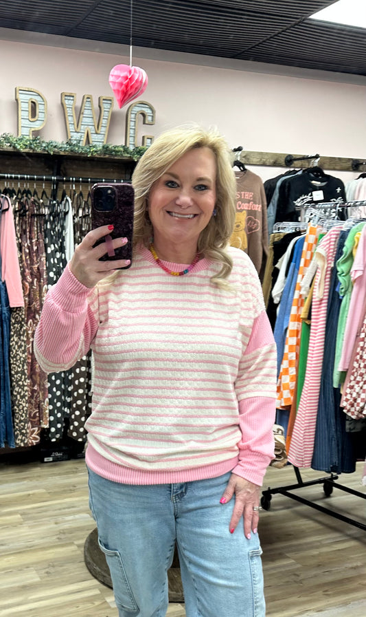 Pink Striped Pullover Top