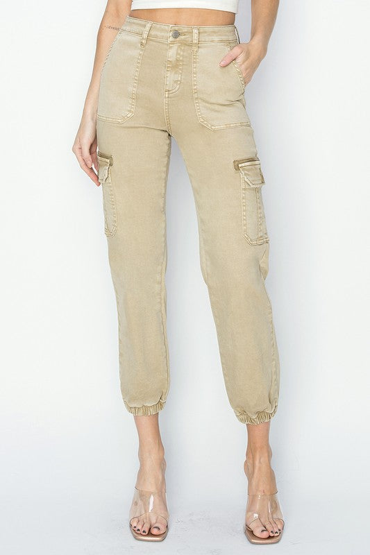 Risen High Rise Cargo Jogger Pants - Stone