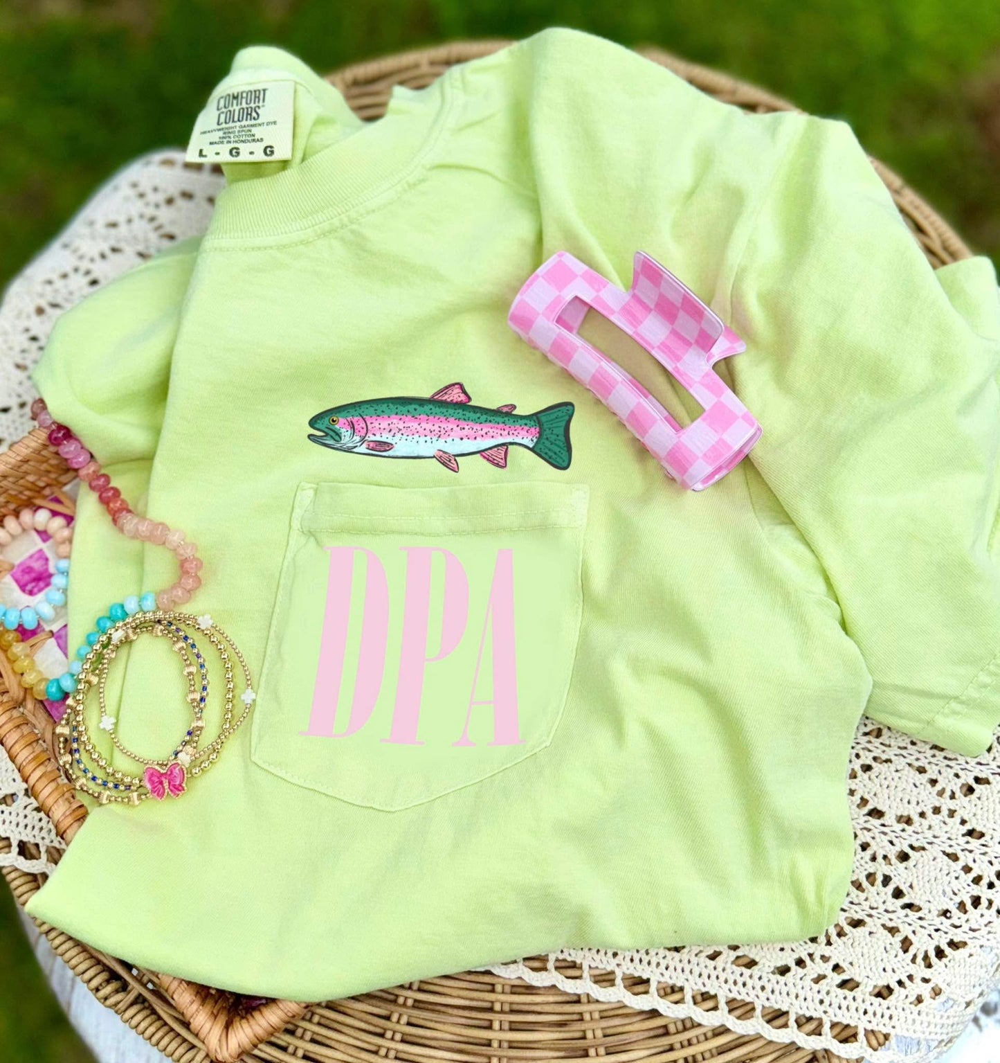 Fish Monogram Pocket Comfort Colors Tee