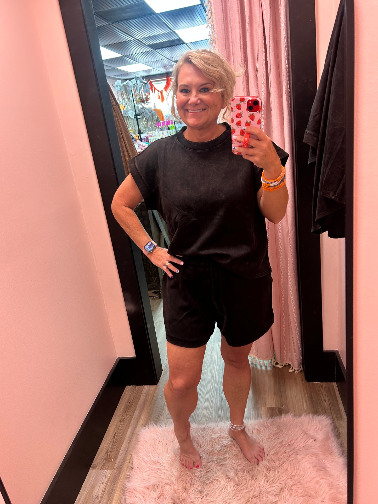 Game Day Mineral Washed Top & Shorts Set - Black