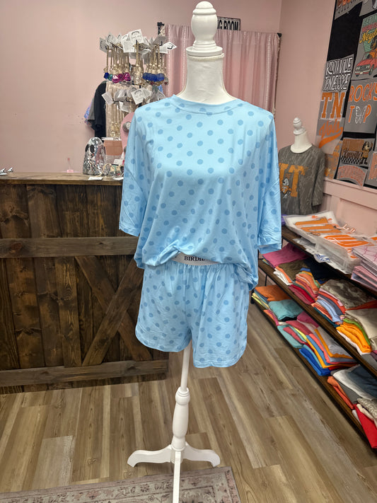 BIRDIE Tee & Boxer Shorts Set - Powder Blue Dot