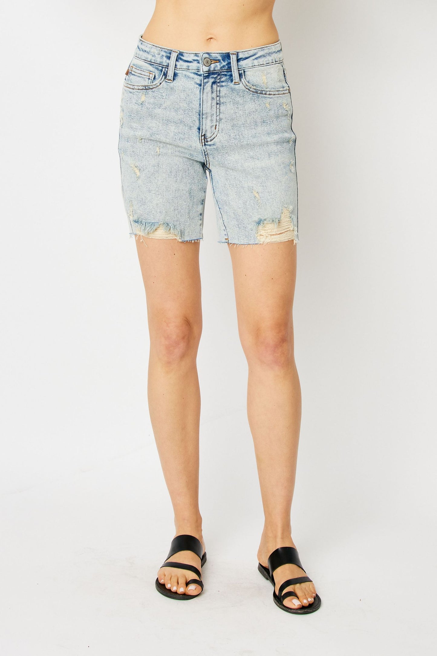 Judy Blue High Waist Mineral Wash Destroyed Boyfriend Shorts