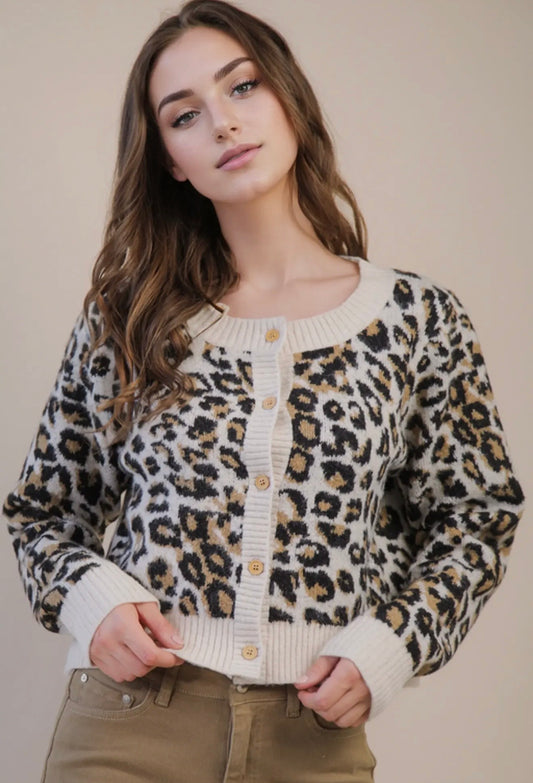 Leopard Soft Knit Sweater Cardigan