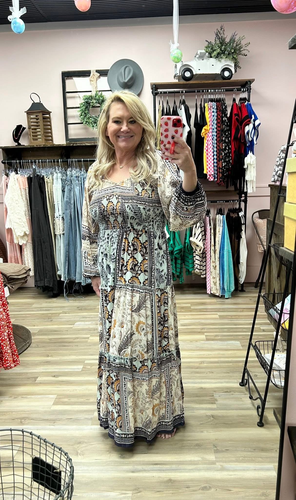 Sweetheart Neck Smocked Bodice Maxi Dress