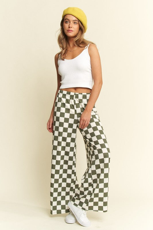 Checkered Knit Pants - Olive