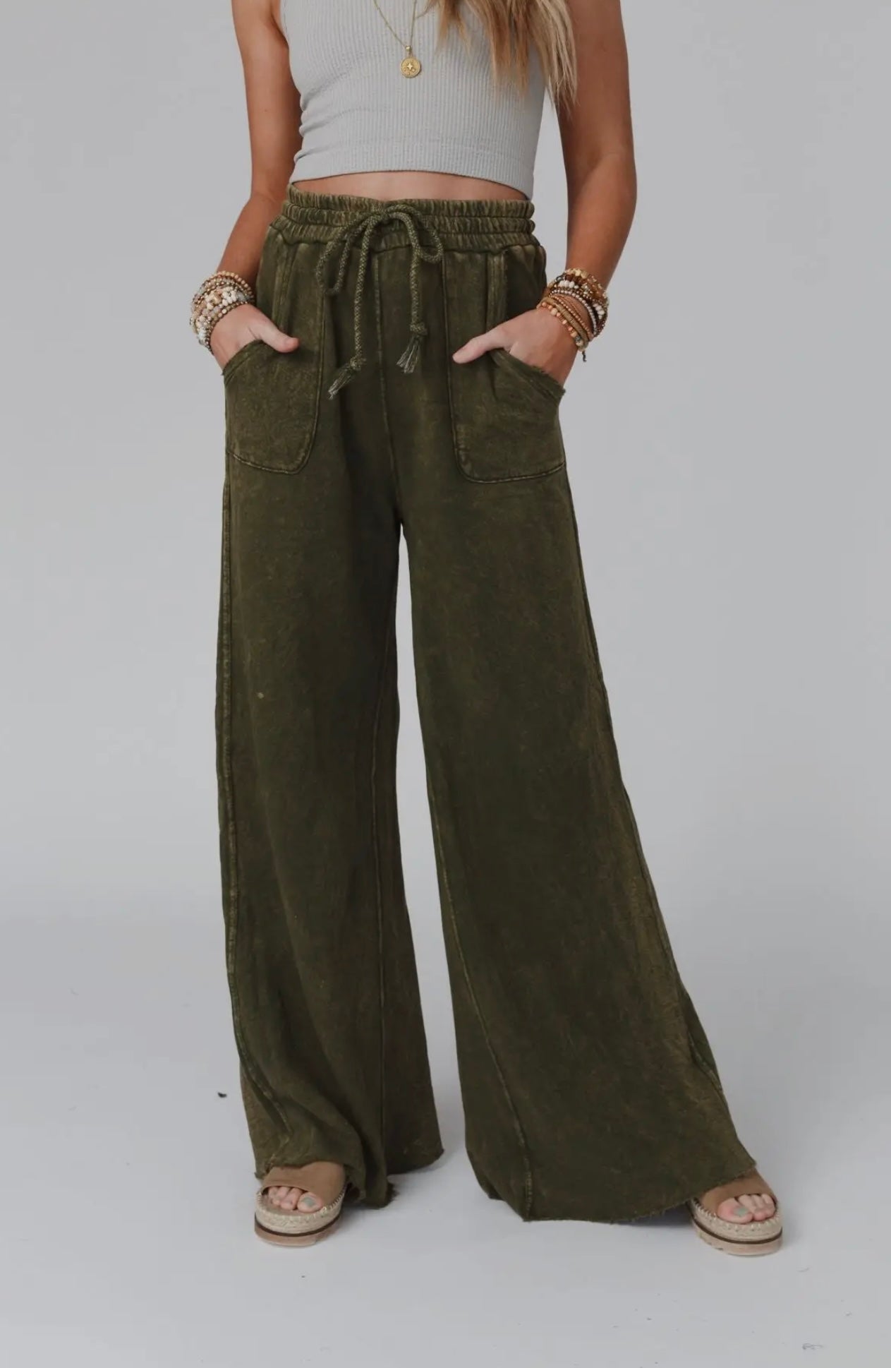 (TBN) Relaxing Robin Wide Leg Pant - Olive