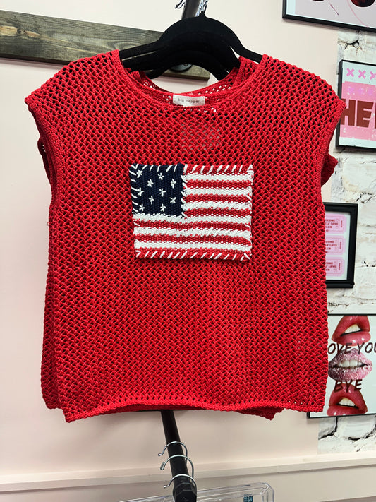 American Flag Crochet Knit Sweater Top