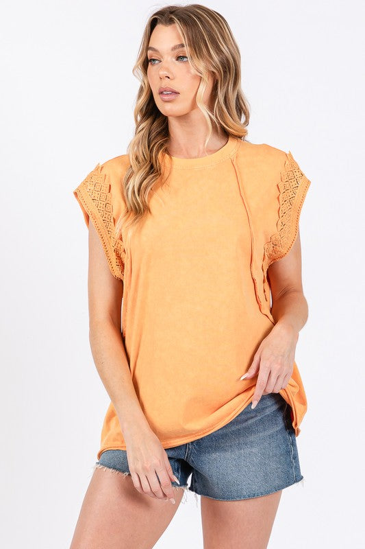 Mineral Washed Trim Short Sleeve Top