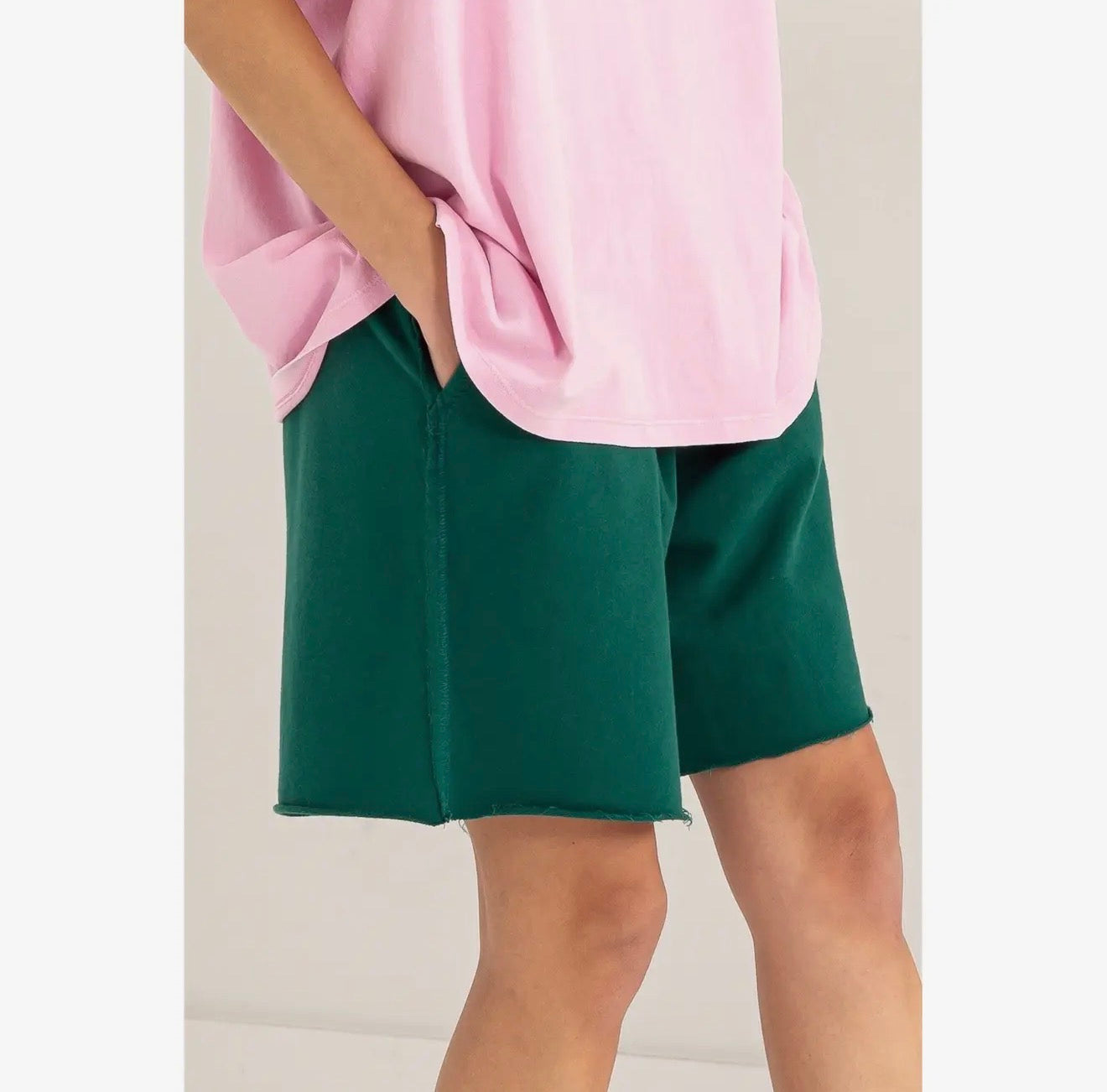 Mid Rise Drawstring Shorts - Pine Green