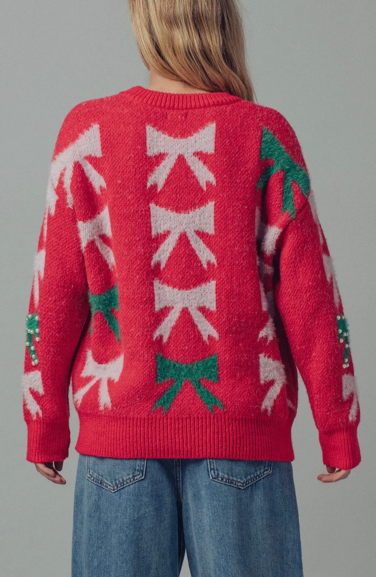 Holiday Bow Sweater - Pearl Embellished
