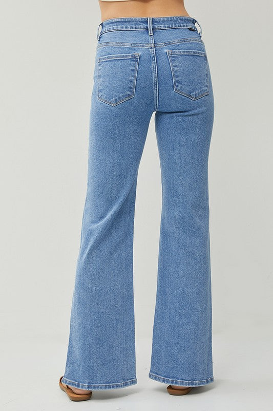 Risen Mid Rise Cross Over Side Slit Jeans