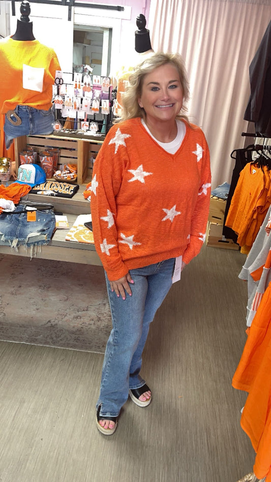Game Day Star Print Sweater - Orange