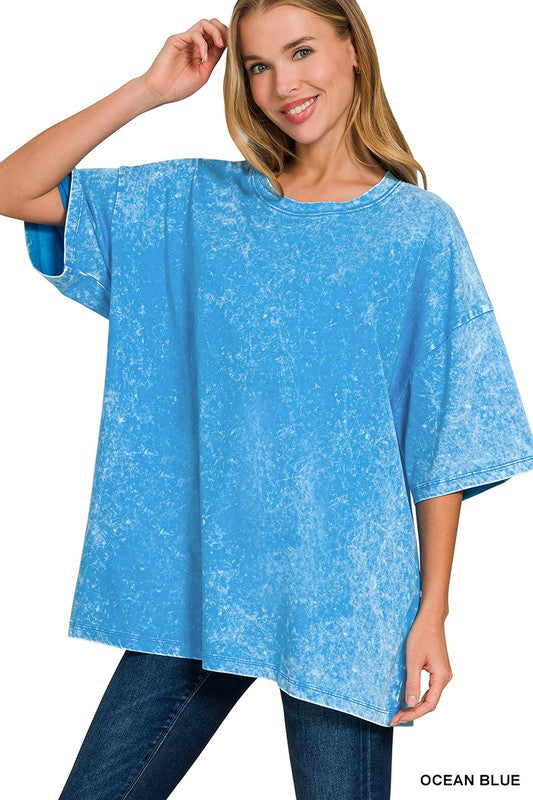 Acid Wash Boyfriend Tee - Ocean Blue