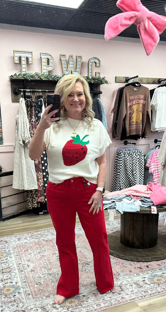 Strawberry Short Sleeve Knit Sweater