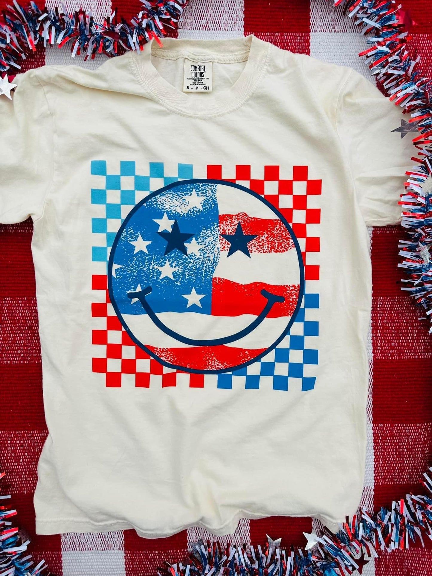 Patriotic Smiley Comfort Colors Graphic Tee