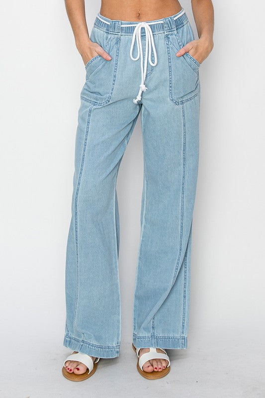 High Rise Straight Pull On Jeans