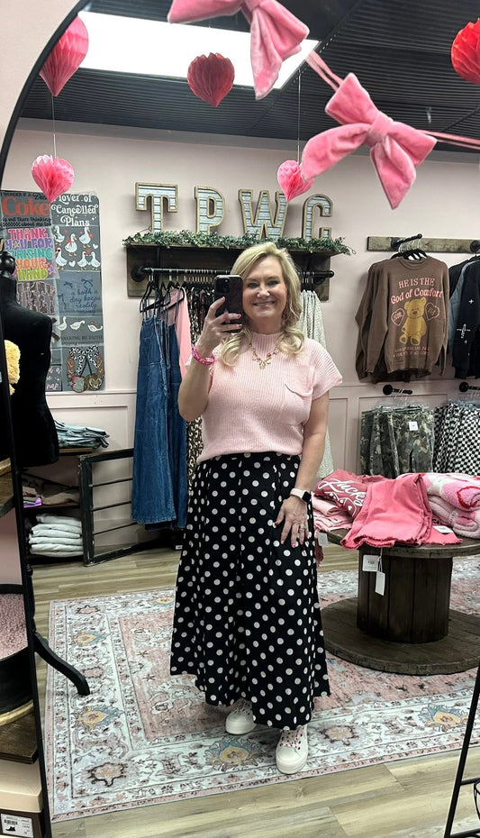 Polka Dot Pleated Midi Skirt