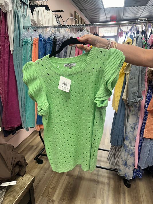 Casey Ruffle Sleeve Sweater - Green