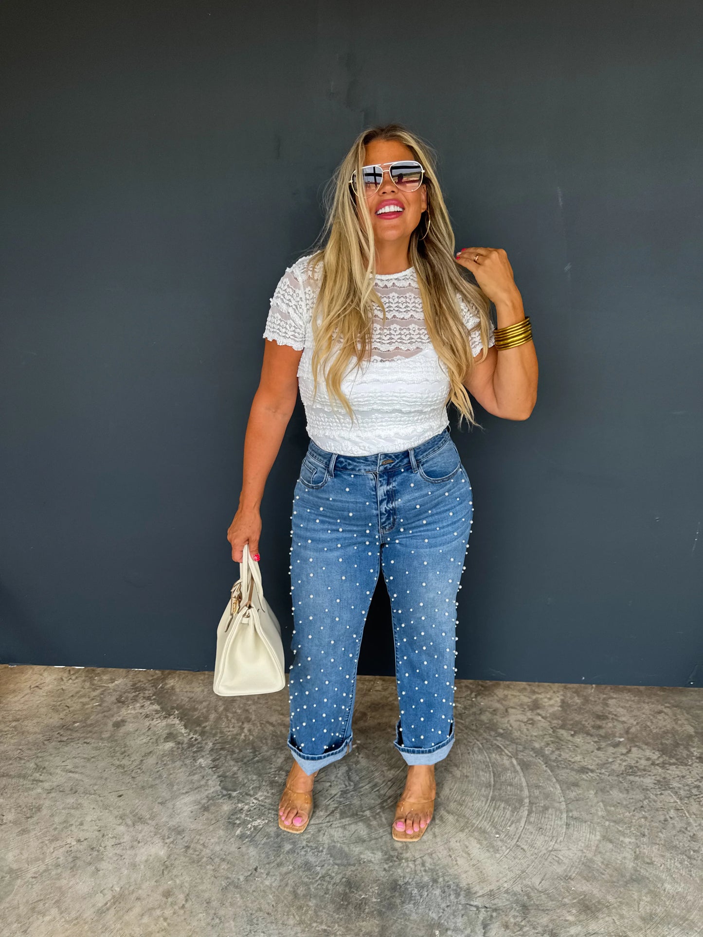 Denim & Pearls Crop Jean