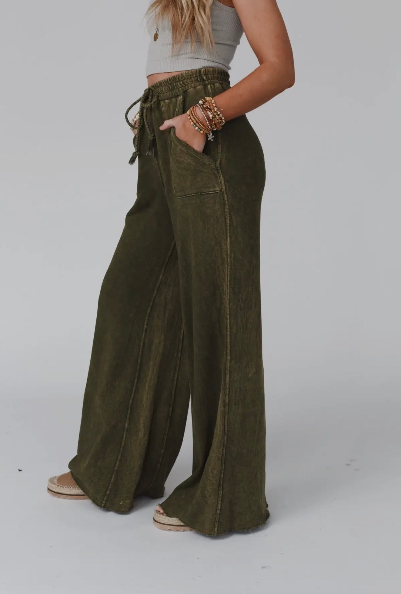 (TBN) Relaxing Robin Wide Leg Pant - Olive