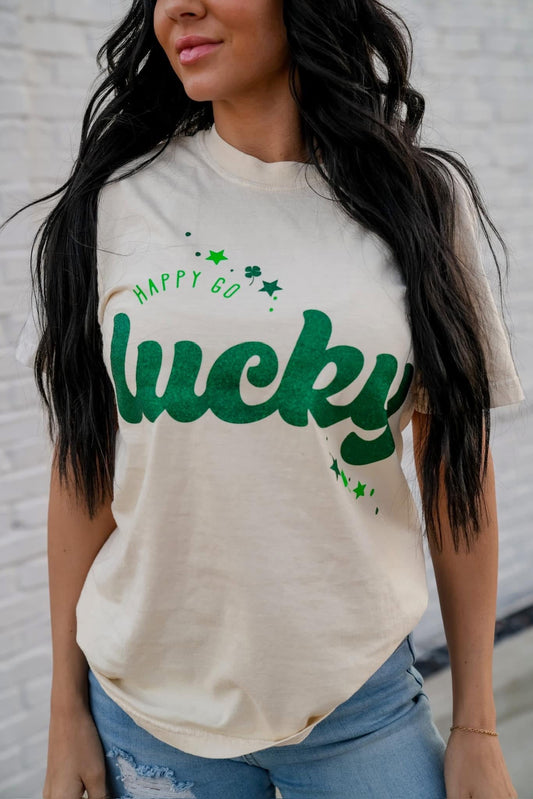Happy Go Lucky Glitter Comfort Colors Tee