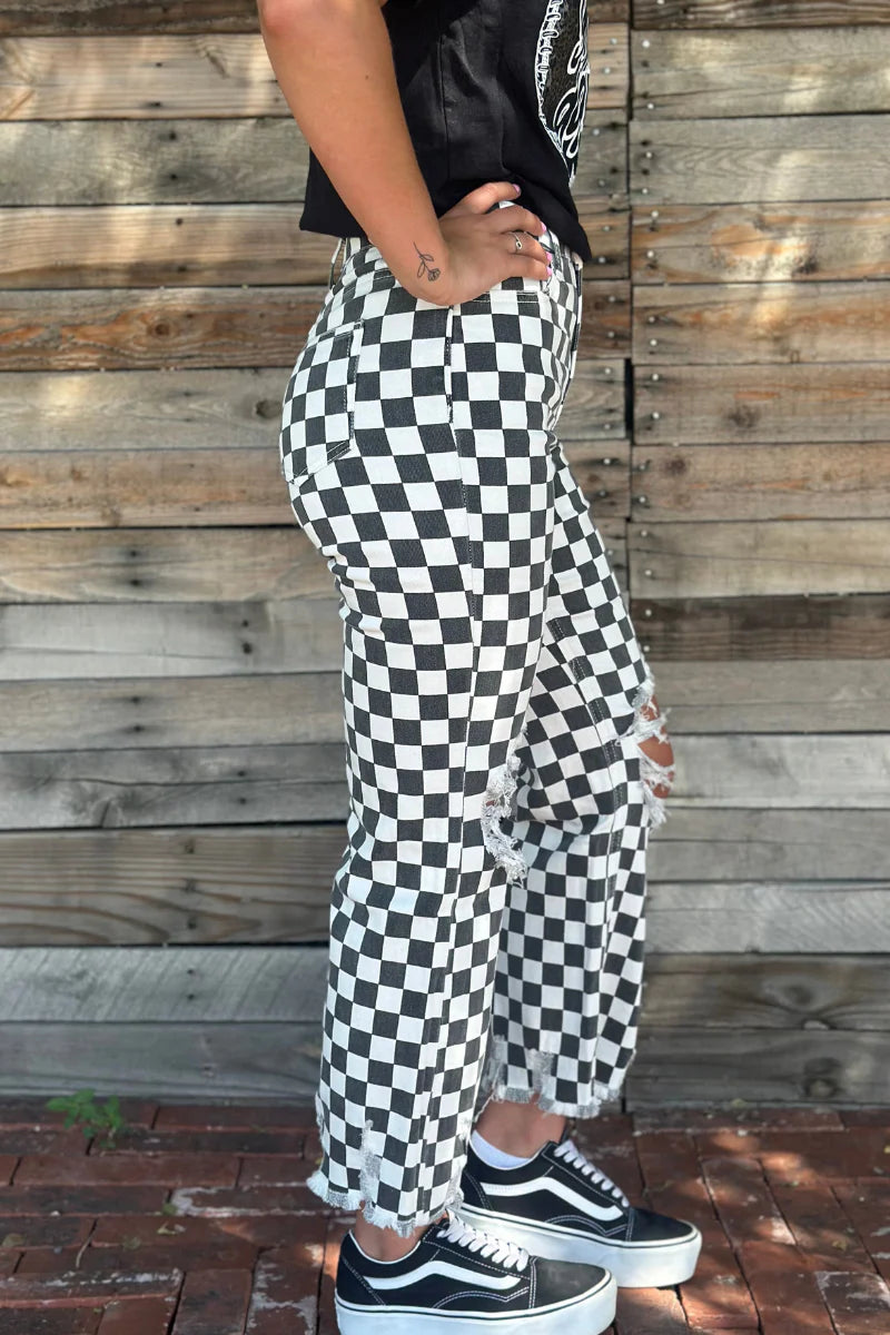 Round the Track Checkered Jeans