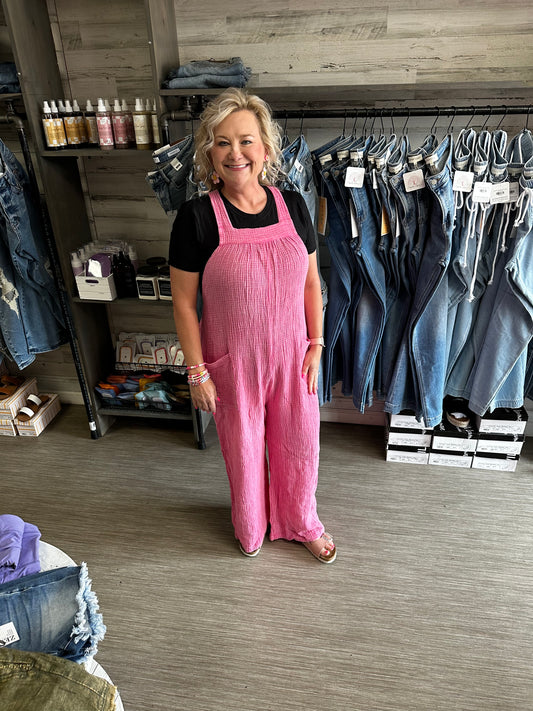 Pink Girl Relaxed Fit Wide Leg Overalls