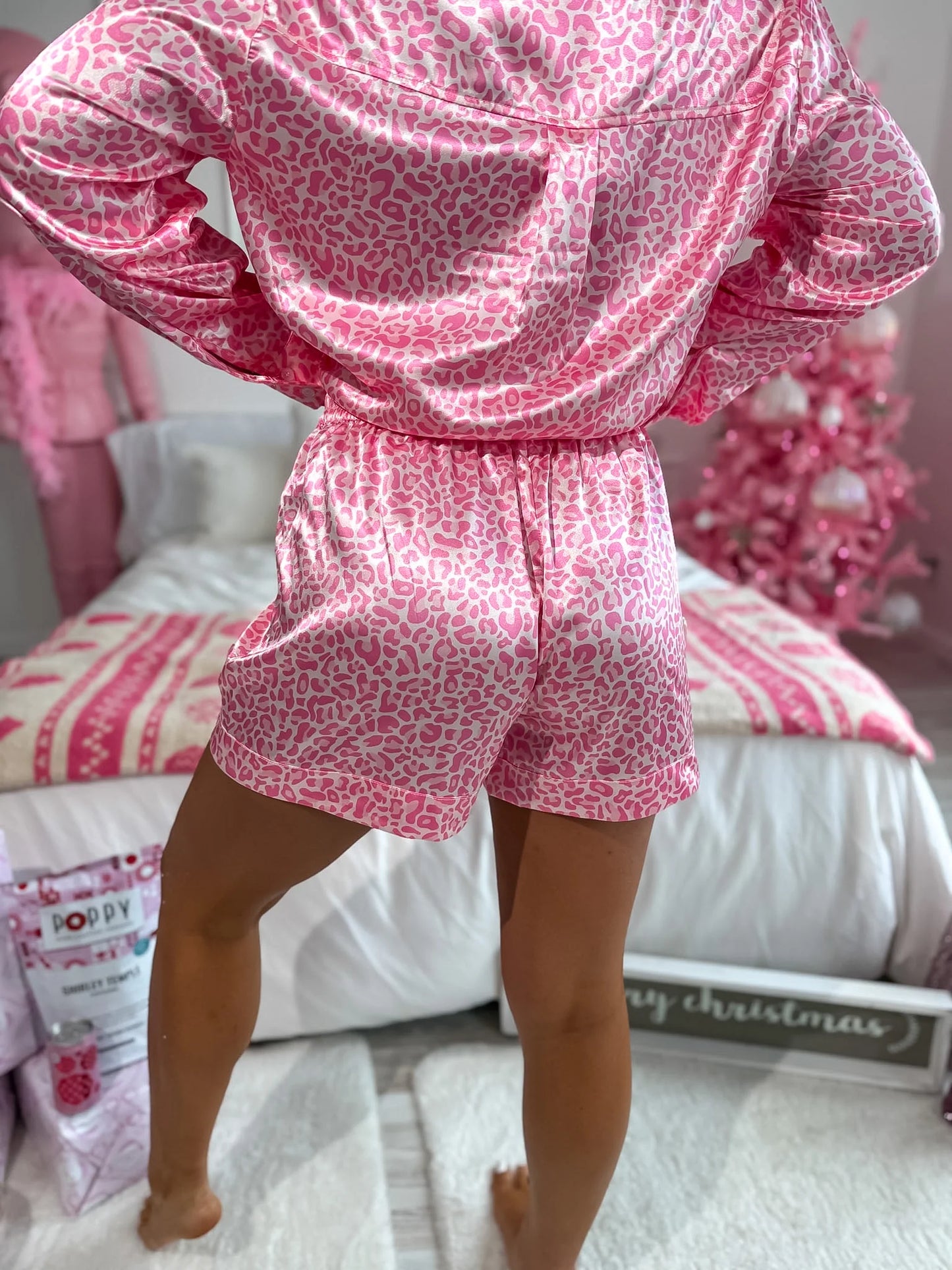 BIRDIE PREORDER - After Dark Satin Set in Pink Party Leopard