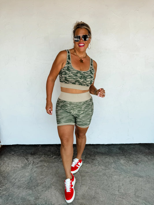 PREORDER - Camo Bra & Biker Set